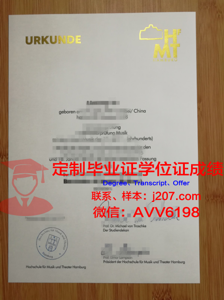 汉堡品牌应用技术大学毕业证书模板(汉堡应用技术大学qs)