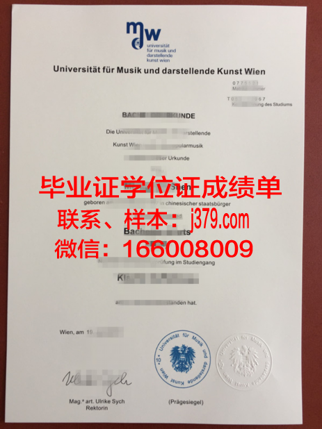 维也纳音乐与艺术市立大学毕业证学位证(维也纳音乐学院本硕连读)